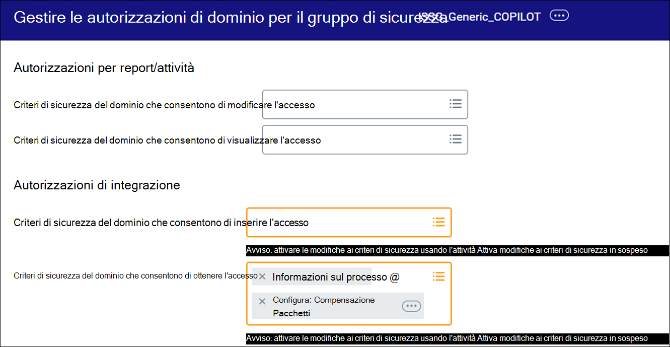 Screenshot che mostra dove inserire i criteri di sicurezza del dominio che consentono di ottenere l'accesso.