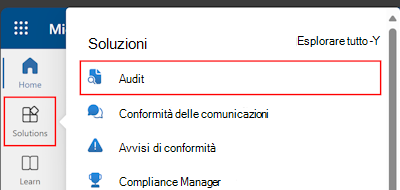 Nel portale di Microsoft Purview, selezionare le soluzioni e quindi selezionare Controllo.