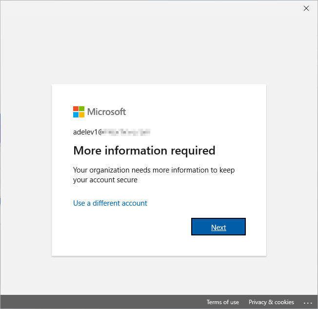 Screenshot che mostra la schermata Windows Hello for Business altre informazioni necessarie.