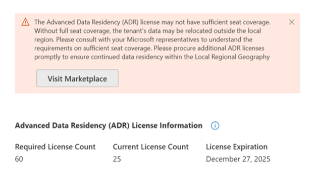 Screenshot della visualizzazione Posizione dati Insufficiente copertura del postazione ADR.