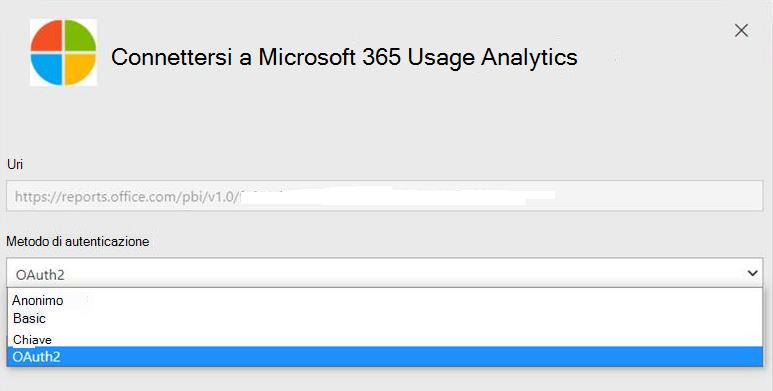 Scegliere Account Microsoft come metodo di autenticazione.