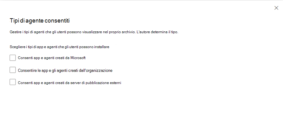 Screenshot dei tipi di agente consentiti.