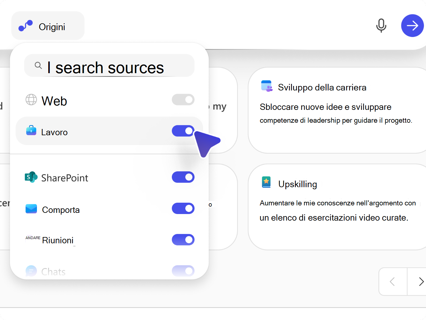 Screenshot che mostra l'opzione Lavoro.