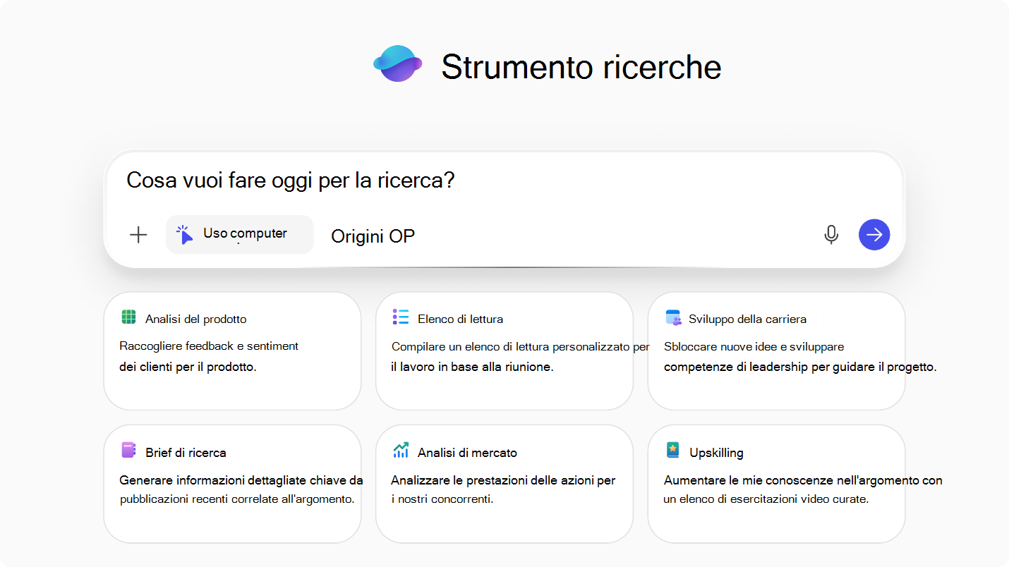 Screenshot che mostra Il ricercatore con Uso computer.