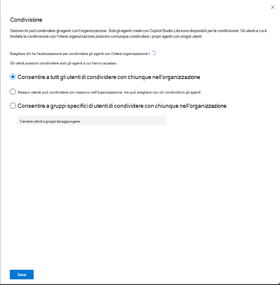 Screenshot delle impostazioni condivise.
