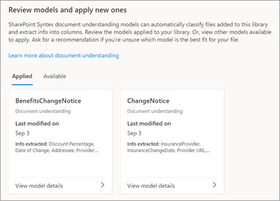 Screenshot che mostra la scheda Applicato selezionata e i modelli applicati.