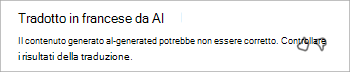 Screenshot della notifica di feedback per la traduzione.