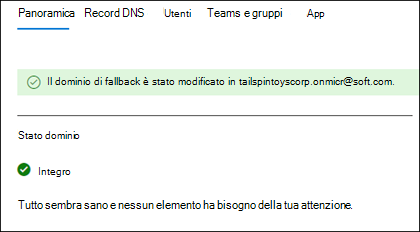 Aggiunta del nuovo dominio di fallback completata.