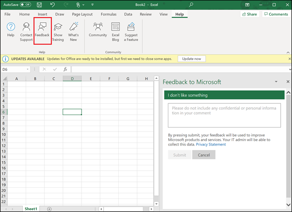 Screenshot: Esempio di feedback di Windows nel prodotto 