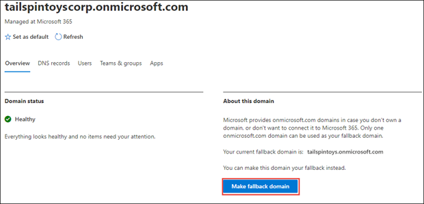 Aggiungere e sostituire il dominio di fallback onmicrosoft.com in Microsoft  365 - Microsoft 365 admin | Microsoft Learn