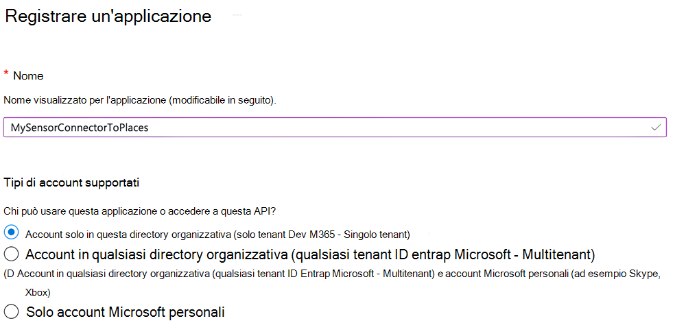 Screenshot che mostra la finestra di dialogo Registra applicazione asn.