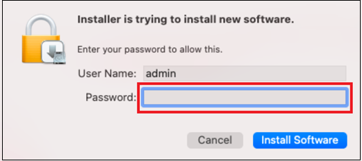 Screenshot che mostra la finestra di dialogo password.