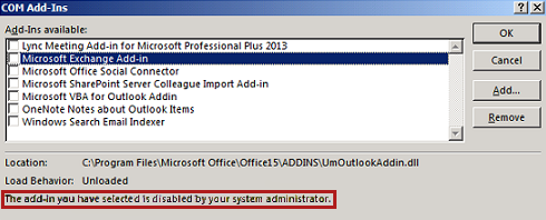 Screenshot del messaggio di avviso in Outlook.