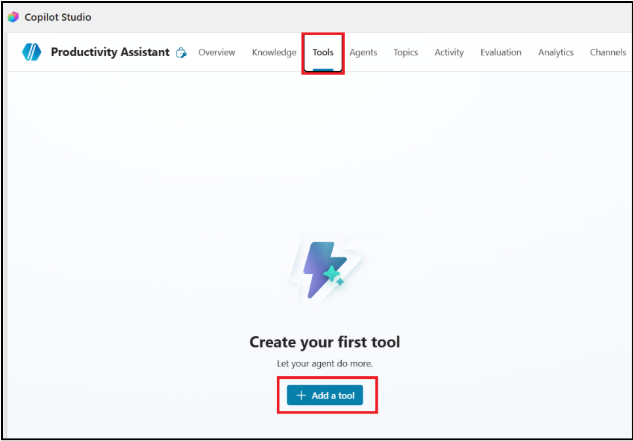 Mostra la pagina Crea il tuo primo strumento in Copilot Studio