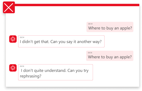 Screenshot di un'interfaccia di chat in cui l'agente ripete per due volte la domanda 
