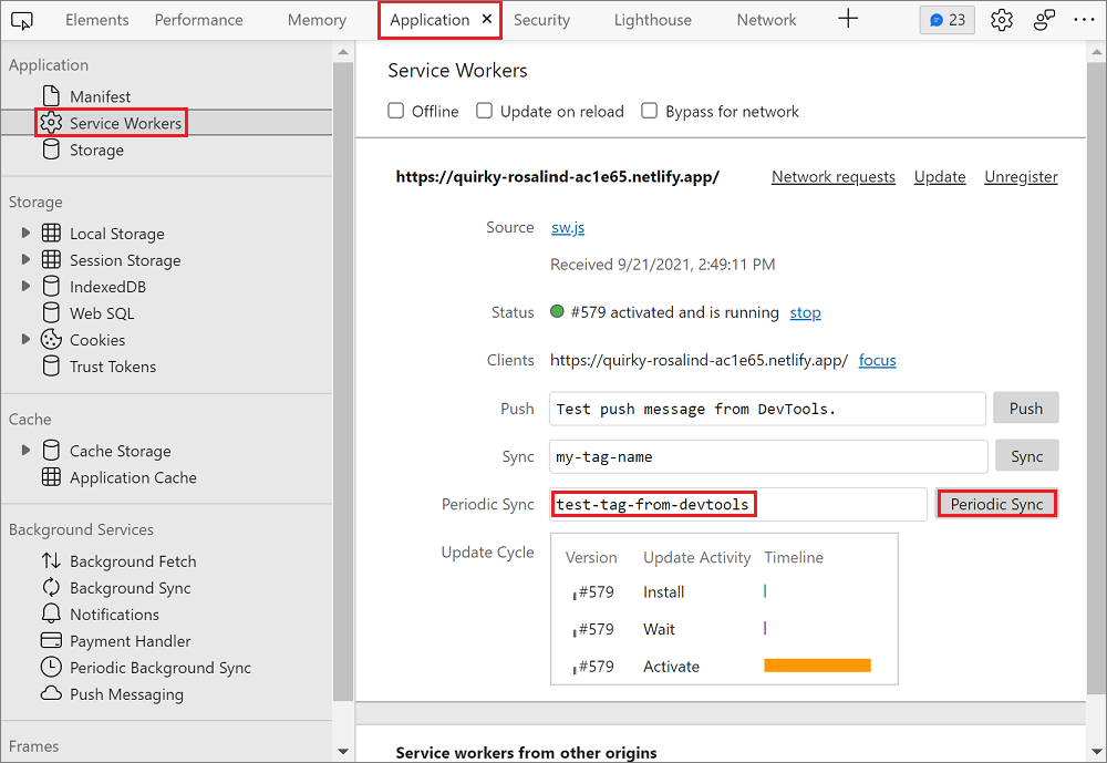 Simulate a periodic background sync in the Application panel