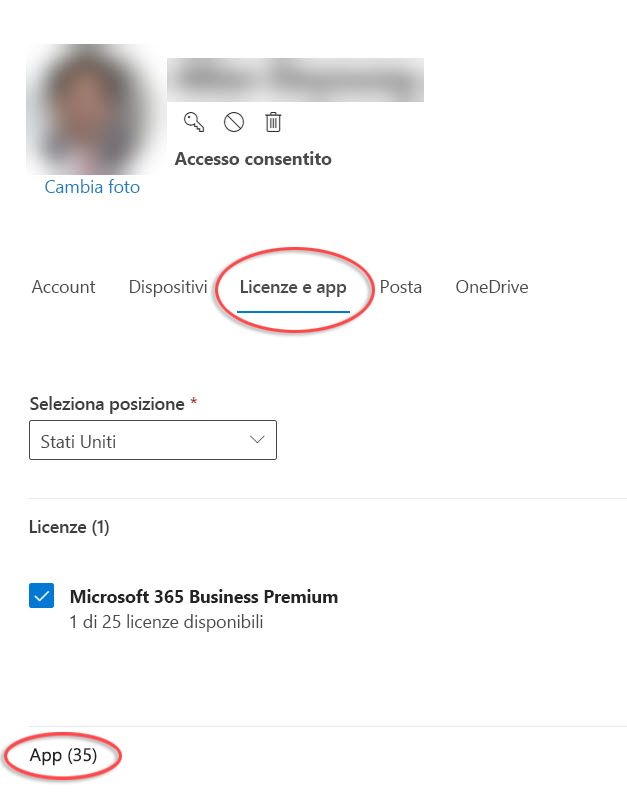 Modulo Opzioni account nell'interfaccia di amministrazione di Microsoft 365