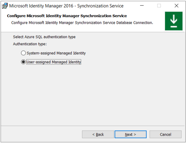 Screenshot che mostra il tipo di autenticazione SQL di Azure.
