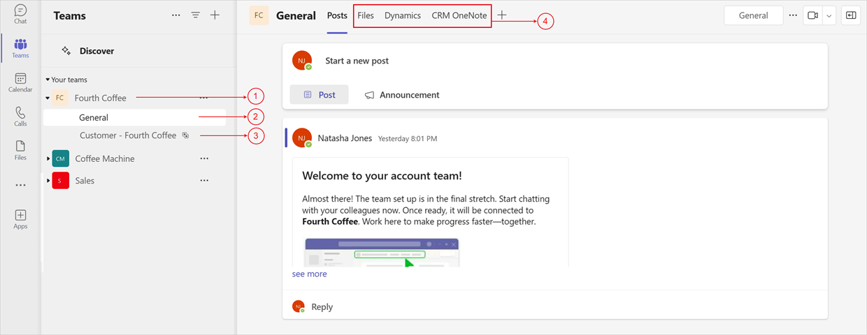 Screenshot di un team di account in Microsoft Teams.