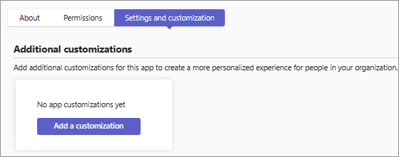 Screenshot che mostra l'interfaccia utente per creare personalizzazioni aggiuntive per un'app nella pagina dei dettagli dell'app.