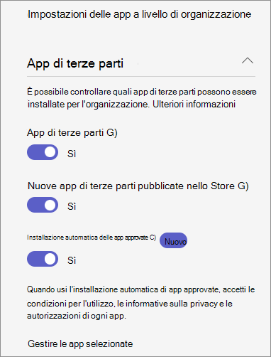 Screenshot che mostra l'opzione Installa automaticamente app approvate nell'interfaccia di amministrazione che devono essere abilitate per usare la funzionalità.
