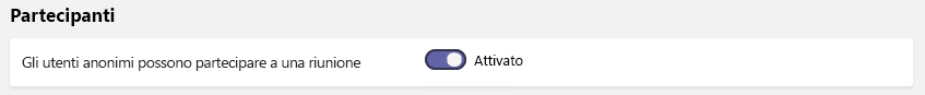 Screenshot delle impostazioni dei partecipanti per le riunioni nell'interfaccia di amministrazione di Teams.
