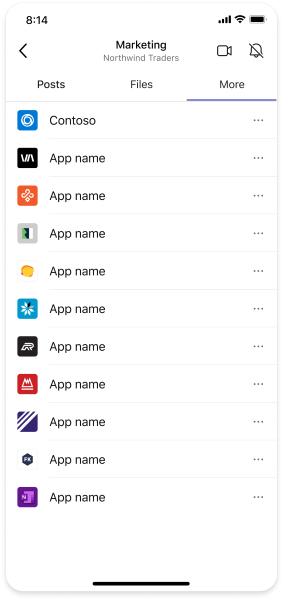 Example shows a list of tab apps for authentication screen.