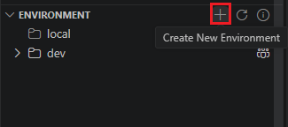 Screenshot shows the plus icon highlighted in the Environment section.