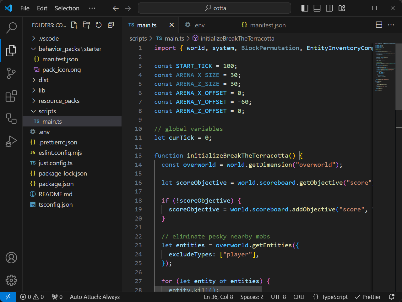 Initial code in main.ts
