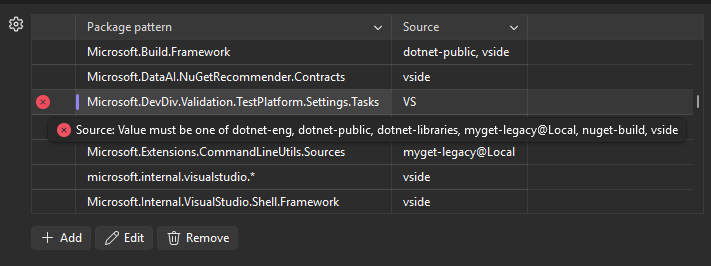 Mapping dell'origine del pacchetto con un'origine del pacchetto non valida