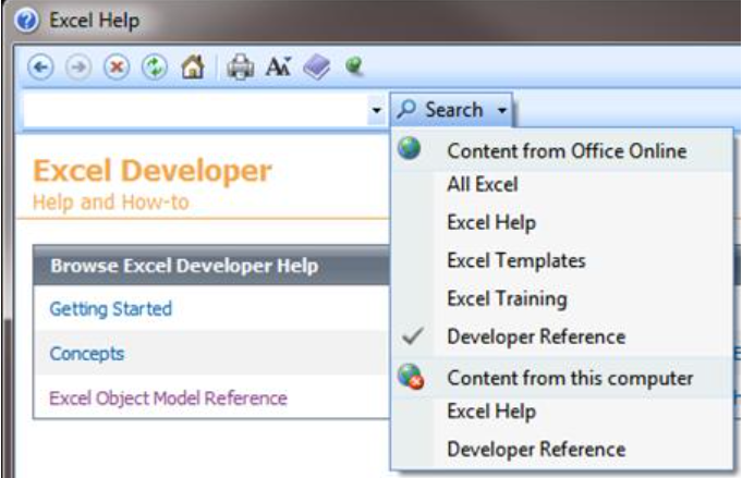 Filtering on developer Help applies to all Office applications