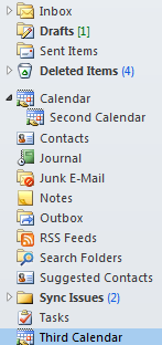 Screenshot della cartella Third Calender nel riquadro sinistro di Outlook.