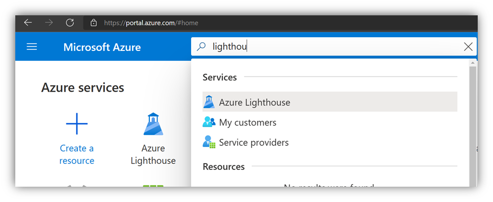Screenshot che mostra un esempio di Lighthouse dei servizi di Azure.