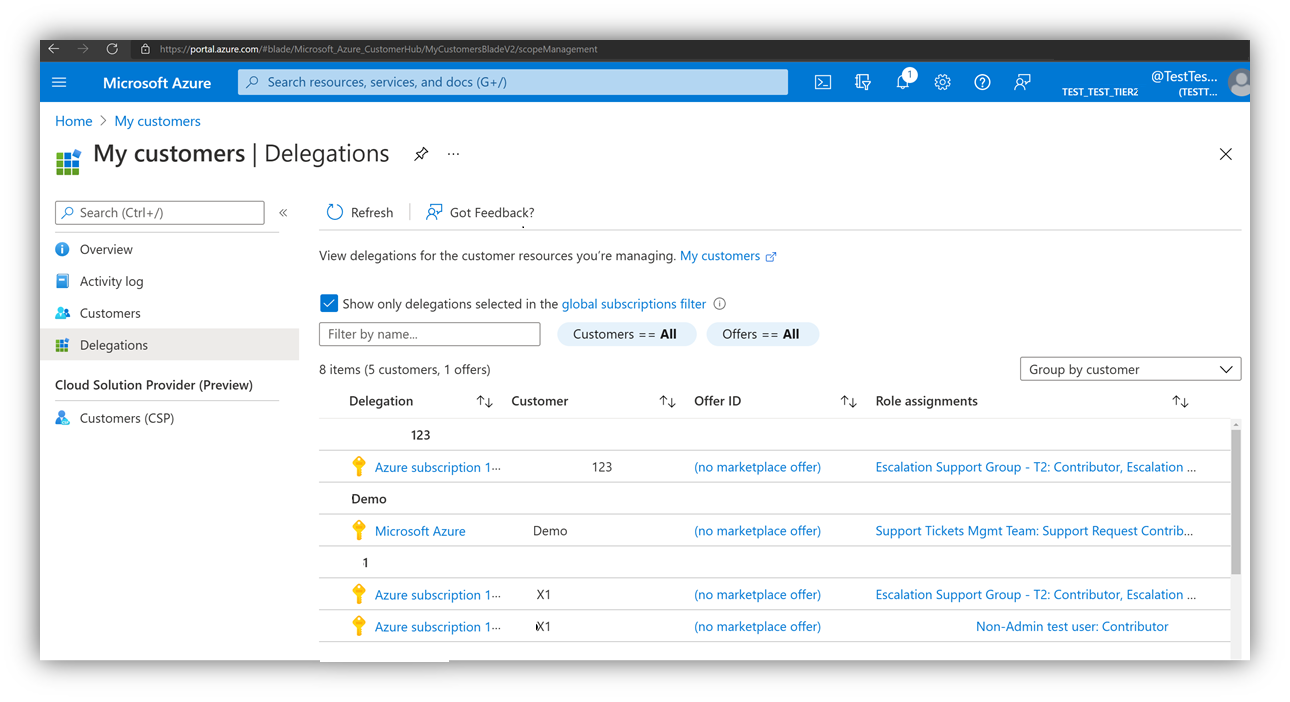 Screenshot che mostra la pagina Deleghe.