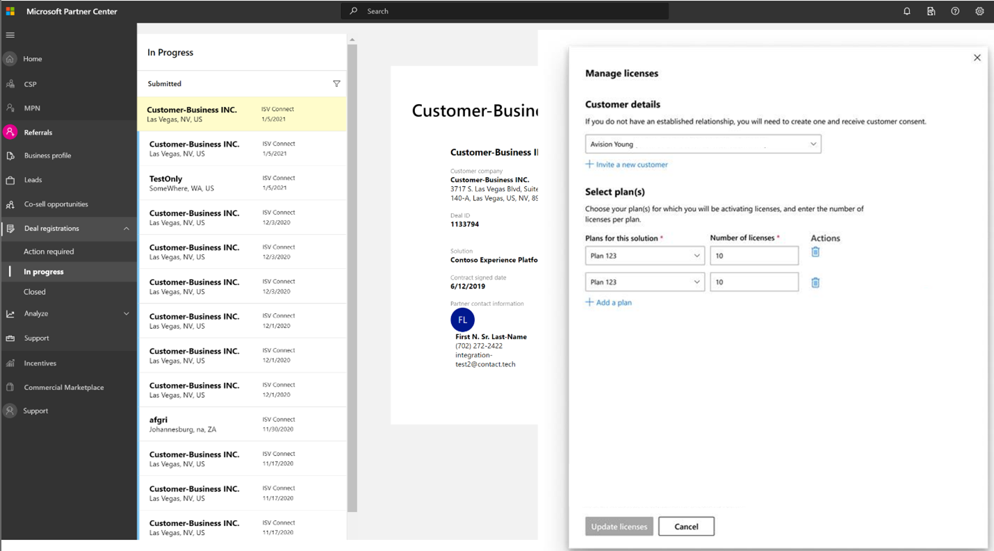 Screenshot che mostra il modulo in cui è possibile invitare un nuovo cliente a fornire il consenso.
