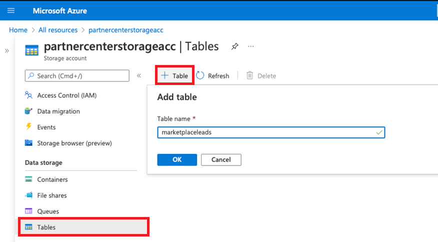 Tabelle di Azure