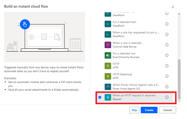 Illustra come compilare un pulsante Skip della finestra del flusso automatizzato.