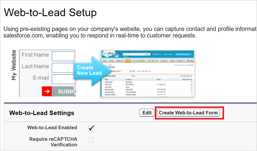 Impostazione di un modulo Web a lead in Salesforce