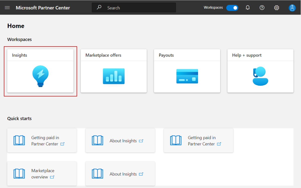 Illustra il riquadro Insights nella home page del Centro per i partner.