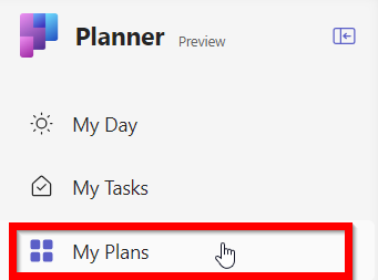 Screenshot del collegamento Piani personali nel riquadro di spostamento sinistro di Planner.