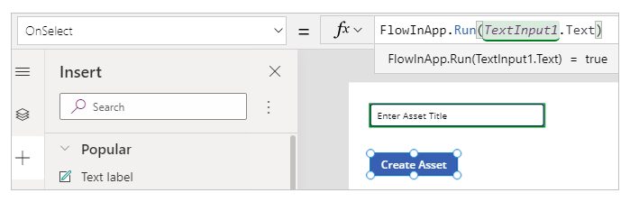 Formula OnSelect per il pulsante.