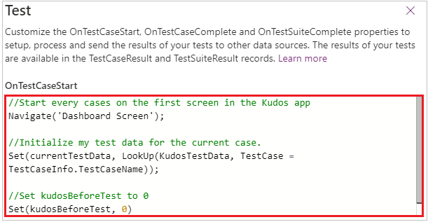 Esempio di OnTestCaseStart.