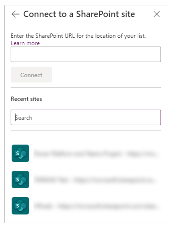 Selezionare il sito SharePoint Seleziona sito SharePoint.