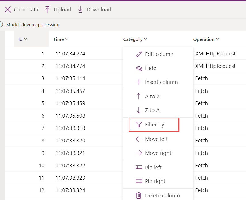 Filtra in base agli eventi del modulo in Monitoraggio live.