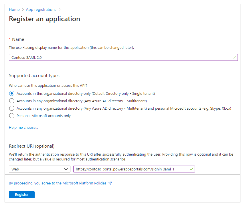 Registra applicazione Registra applicazione.