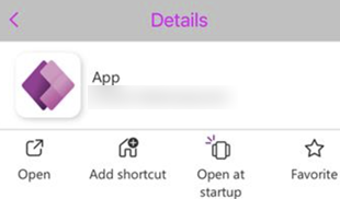 Screenshot che mostra dove si trova l'icona Apri all'avvio nella pagina Dettagli dell'app.