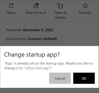 Screenshot che mostra il messaggio di conferma in cui si tocca OK per modificare l'app di avvio.