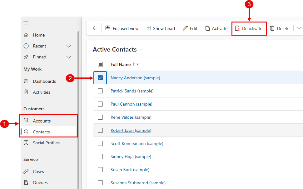 Disattiva contatto in Power Apps.