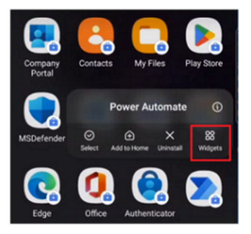 Screenshot dell'opzione per aggiungere widget utilizzando l'app per dispositivi mobili per Android.