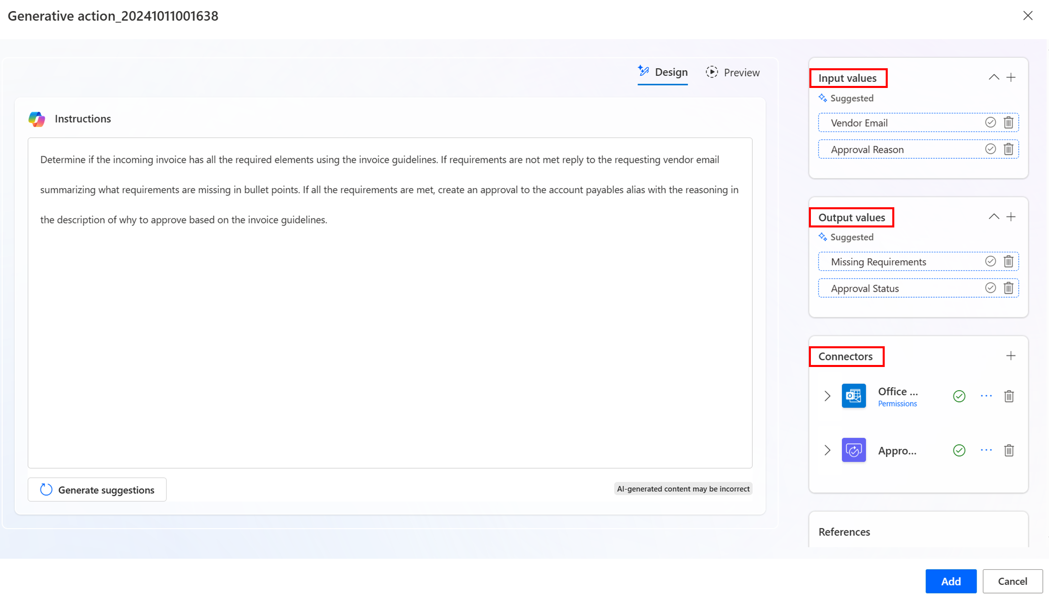 Screenshot di un computer che mostra gli input e gli output generati dall'intelligenza artificiale